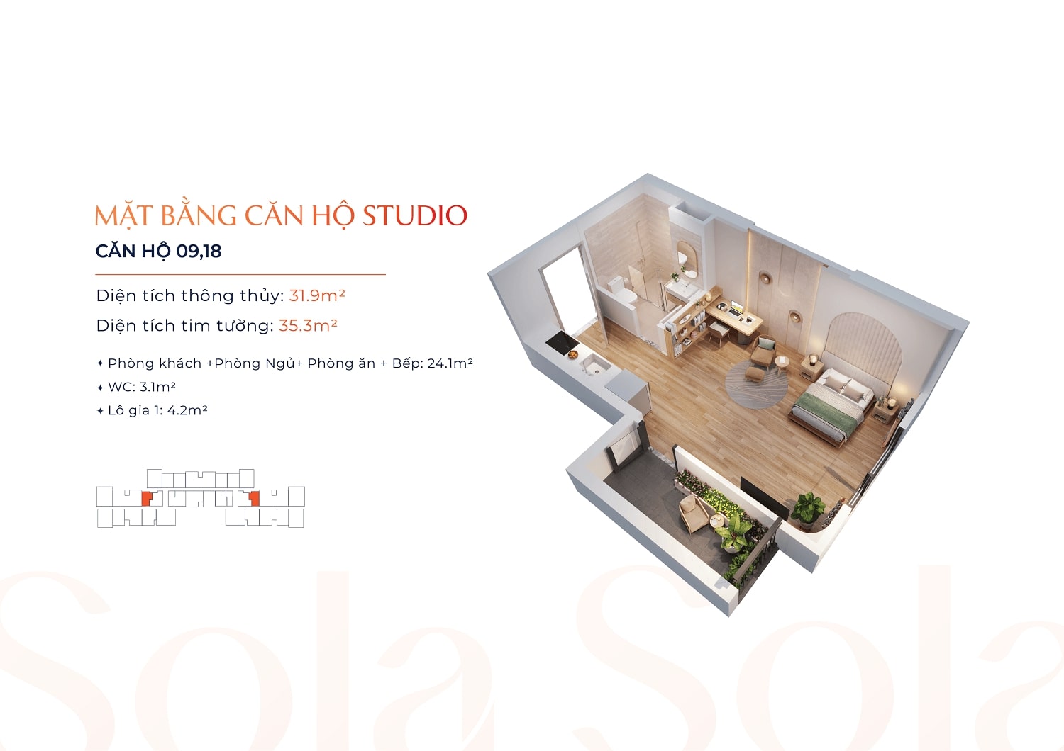 Căn hộ Studio 31,9m2 The Lake Masterise Homes