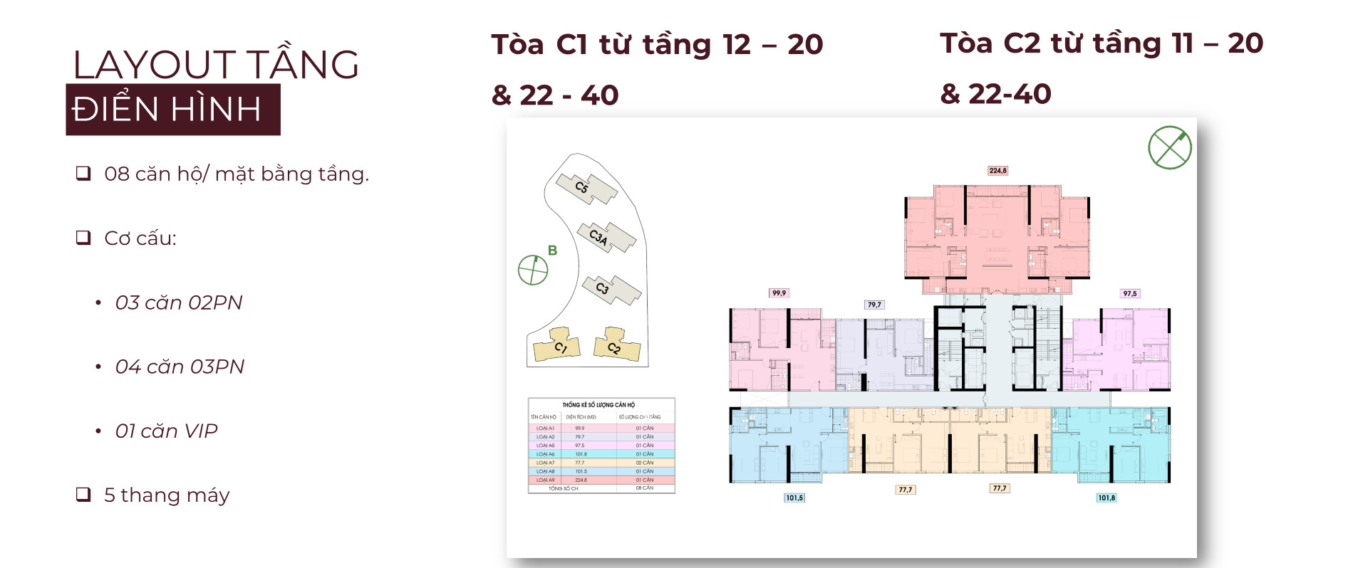 Mặt bằng tòa C1, C2 Metropoli 5 An Khánh